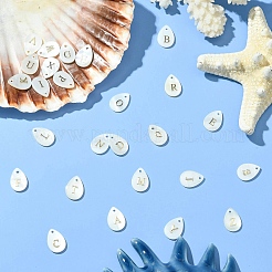 26Pcs 26 Styles Natural Shell Teardrop Charms with Golden Tone Metal Letter Slices&nbsp;SHEL-CJ0001-33