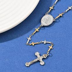 201 Stainless Steel Rosary Bead Necklaces&nbsp;NJEW-B143-09GP