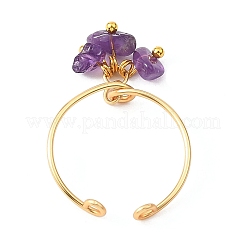 Natural Gemstone Braided Bead Cuff Rings for Women&nbsp;RJEW-JR00952-01