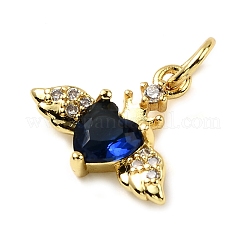 Heart with Wings Brass Micro Pave Cubic Zirconia Charms&nbsp;KK-C134-22G