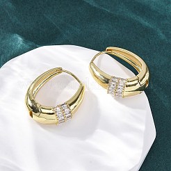 Oval Brass Micro Pave Clear Cubic Zirconia Hoop Earrings&nbsp;EJEW-G425-03G