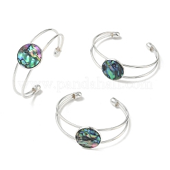 Natural Abalone Shell Paua Shell Flat Round Brass Open Cuff Bangles&nbsp;BJEW-JB14484