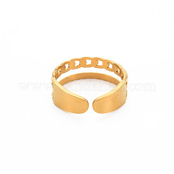 Ion Plating(IP) 304 Stainless Steel Curb Chain Shape Open Cuff Ring for Women&nbsp;RJEW-S405-220G