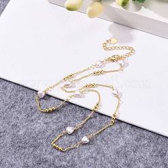 Heart Glass Beaded Chain Necklaces&nbsp;NJEW-JN03394