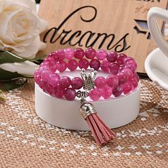 Dyed Natural Chalcedony Round Beads Stretch Bracelets Set for Girl Women&nbsp;BJEW-JB07058