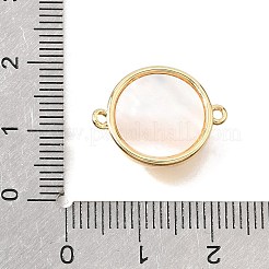 Synthetic Turquoise & Natural Shell Brass Flat Round Links Connector Charms&nbsp;KK-N289-16G-02