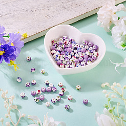 100Pcs 5 Styles Handmade Flower Printed Porcelain Ceramic Beads&nbsp;PORC-TA0001-42C