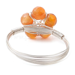 Flower Natural Green Aventurine & Carnelian & Amethyst & Apatite Finger Rings&nbsp;RJEW-TA00158
