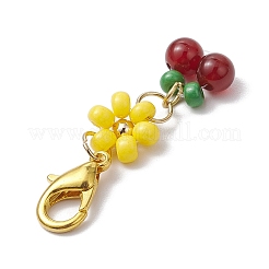 6Pcs 6 Colors Cherry Glass Seed & Natural Carnelian Beads Pendant Decorations&nbsp;HJEW-MZ00129