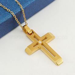 316 Surgical Stainless Steel Pave Clear Cubic Zirconia Religion Hollow Cross Pendant Necklaces for Women&nbsp;WGFBAC1-02