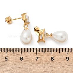 Teardrop with Rectangle 304 Stainless Steel Clear Cubic Zirconia Dangle Stud Earrings&nbsp;EJEW-F366-01G-01