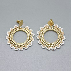 Handmade Woven Glass Beads Dangle Stud Earrings&nbsp;EJEW-F235-N01