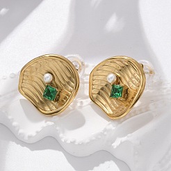 Brass & Glass & Plastic Stud Earrings&nbsp;EJEW-D302-03G-04