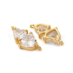 Brass Pave Clear Cubic Zirconia Double Heart Connector Charms&nbsp;KK-P308-74G