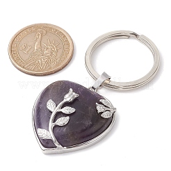 Natural Amethyst & Brass Heart Pendant Keychains&nbsp;KEYC-JKC00658-03