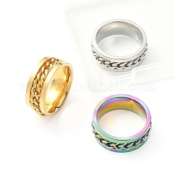 3Pcs 3 Colors 201 Stainless Steel Curb Chain Finger Rings Set for Women&nbsp;RJEW-YW0001-02