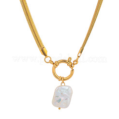 Fashion Irregular Natural Freshwater Pearl Rectangle Pendant Stainless Steel Falt Snake Chain Necklaces for Women&nbsp;FS5153
