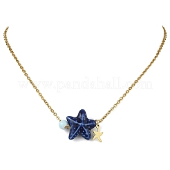 Ocean Handmade Porcelain Starfish Pendant 304 Stainless Steel Cable Chain Necklaces for Women&nbsp;NJEW-JN06138