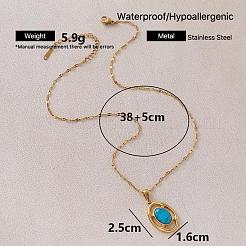 Vintage 304 Stainless Steel & Dyed Synthetic Turquoise Oval Pendant Necklaces for Women&nbsp;VG0712