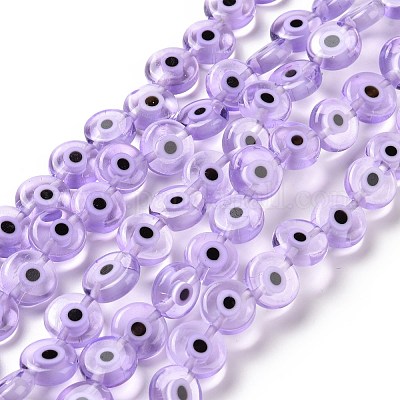 Handmade Evil Eye Lampwork Flat Round Bead Strands&nbsp;LAMP-L058-10mm-25-1