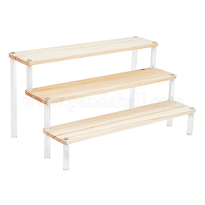 3-Tier Wood & Acrylic Minifigures Display Risers&nbsp;ODIS-WH0043-17B-1