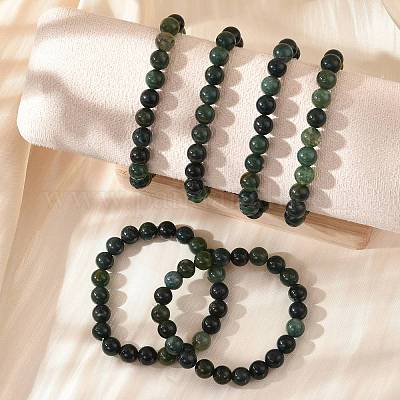 Natural Moss Agate Beads Stretch Bracelets&nbsp;BJEW-F380-01-B15-1