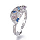 Brass Cubic Zirconia Cuff Rings&nbsp;RJEW-O035-02P-2