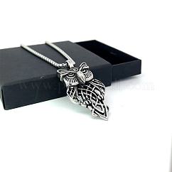 Stainless Steel Nordic Viking Owl Animal Pendant Necklaces, Stainless Steel Color