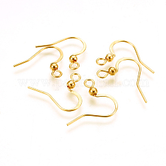 316 Surgical Stainless Steel Earring Hooks, Ear Wire, with Horizontal Loop, Real 18k Gold Plated, 16x16~19.5x3mm, Hole: 2mm, 21 Gauge, Pin: 0.7mm