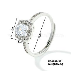 Fashionable Unisex Brass Micro Pave Clear Cubic Zirconia Solitaire Ring, Adjustable Rings, Platinum, Inner Diameter: 19mm