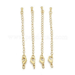 Long-Lasting Plated Brass Chain Extender, with Lobster Claw Clasps and Bead Tips, Cadmium Free & Lead Free, Real 24K Gold Plated, 12x7x3mm, Hole: 3.5mm, Extend Chain: 65mm, ring: 5x0.8mm