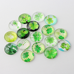 Half Round/Dome Four Leaf Clover Glass Cabochons, Mixed Color, 12x4mm
