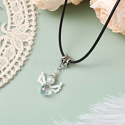 Glass Seed Beads & Glass Pearl Angel Pendant Necklaces&nbsp;NJEW-MZ00056