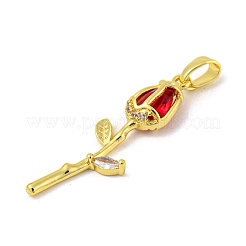 Rose Flower for Valentine's Day Real 18K Gold Plated Rack Plating Brass Micro Pave Cubic Zirconia Pendants&nbsp;X-KK-R153-01C-G