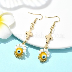Handmade Seed Evil Eye & Cross Dangle Earrings&nbsp;EJEW-MZ00227-04