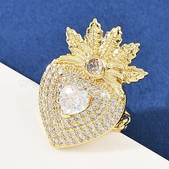 Brass Micro Pave Clear Cubic Zirconia Cuff Rings&nbsp;RJEW-P155-04A-G