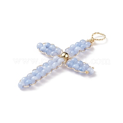 Natural Freshwater Shell Round Beads Woven Pendants&nbsp;PALLOY-JF01859-01