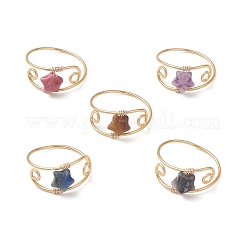 Copper Wired Gemstone Finger Rings&nbsp;RJEW-JR00978