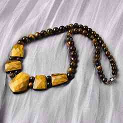 Natural Tiger Eye Faceted Bib Graduated Beaded Necklaces for Women&nbsp;NJEW-B128-01H