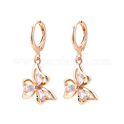 Flower Brass Micro Pave Cubic Zirconia Dangle Leverback Earrings&nbsp;EJEW-N058-09G