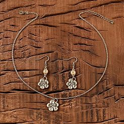 Zinc Alloy Imitation Pearl Flower Dangle Earrings & Pendant Necklaces Sets for Women&nbsp;WG42FFC-03