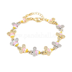 Bees Brass Micro Pave Clear Cubic Zirconia Link Chain Bracelets for Women&nbsp;BJEW-A148-01G