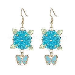 304 Stainless Steel Flower with Butterfly Dangle Earrings&nbsp;EJEW-MZ00455
