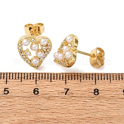 Brass Micro Pave Clear Cubic Zirconia Heart Stud Earrings&nbsp;EJEW-K267-39G