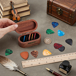 1Pc Oval Wooden Guitar Pick Box with 14Pcs Plastic/Wood Guitar Picks&nbsp;AJEW-FG0006-14
