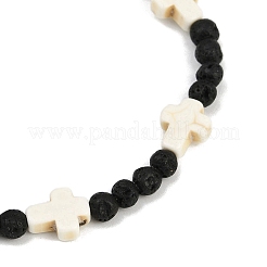 Natural Lava Rock & Synthetic Turquoise Beads Stretch Bracelets for Men Women&nbsp;BJEW-JB12132-01