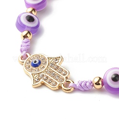 Flat Round with Evil Eye Resin Braided Beads Bracelet&nbsp;BJEW-JB07350