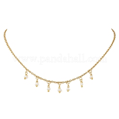 Natural Pearl Rice Pendant Bib Necklaces with 304 Stainless Steel Cable Chains&nbsp;NJEW-JN05944