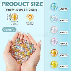 300Pcs 6 Colors Transparent Acrylic Beads&nbsp;MACR-TA0002-47