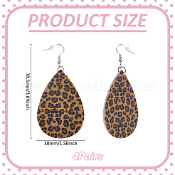 4 Pairs Artificial Leather Teardrop with Leopard Print Dangle Earrings&nbsp;EJEW-UN0002-92B